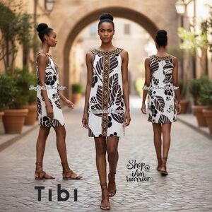 Tibi NWT rare beaded silk linen tropical leaf print mini-dress *shop@iamwarrior